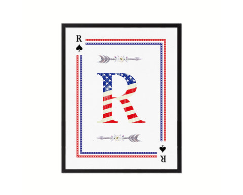 Letter R Custom Monogram Card Decks Spade American Flag Framed Print Wall Art Decor Gifts