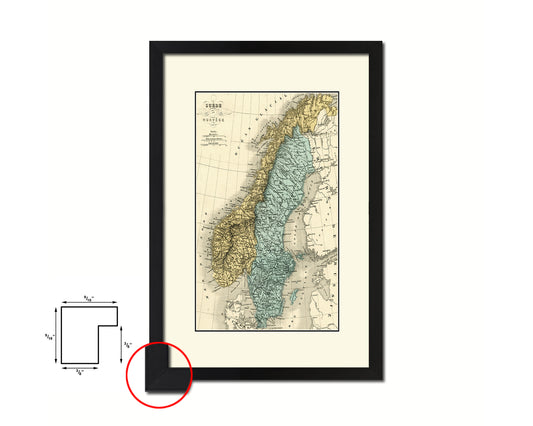 Sweden and Norway Old Map Wood Framed Print Art Wall Decor Gifts