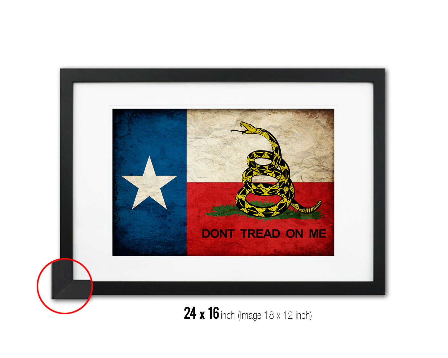 Gadsden Don't Tread On Me Texas State Vintage Military Flag Framed Print Art