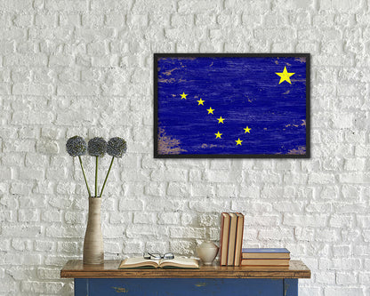 Alaska State Shabby Chic Flag Wood Framed Paper Print  Wall Art Decor Gifts