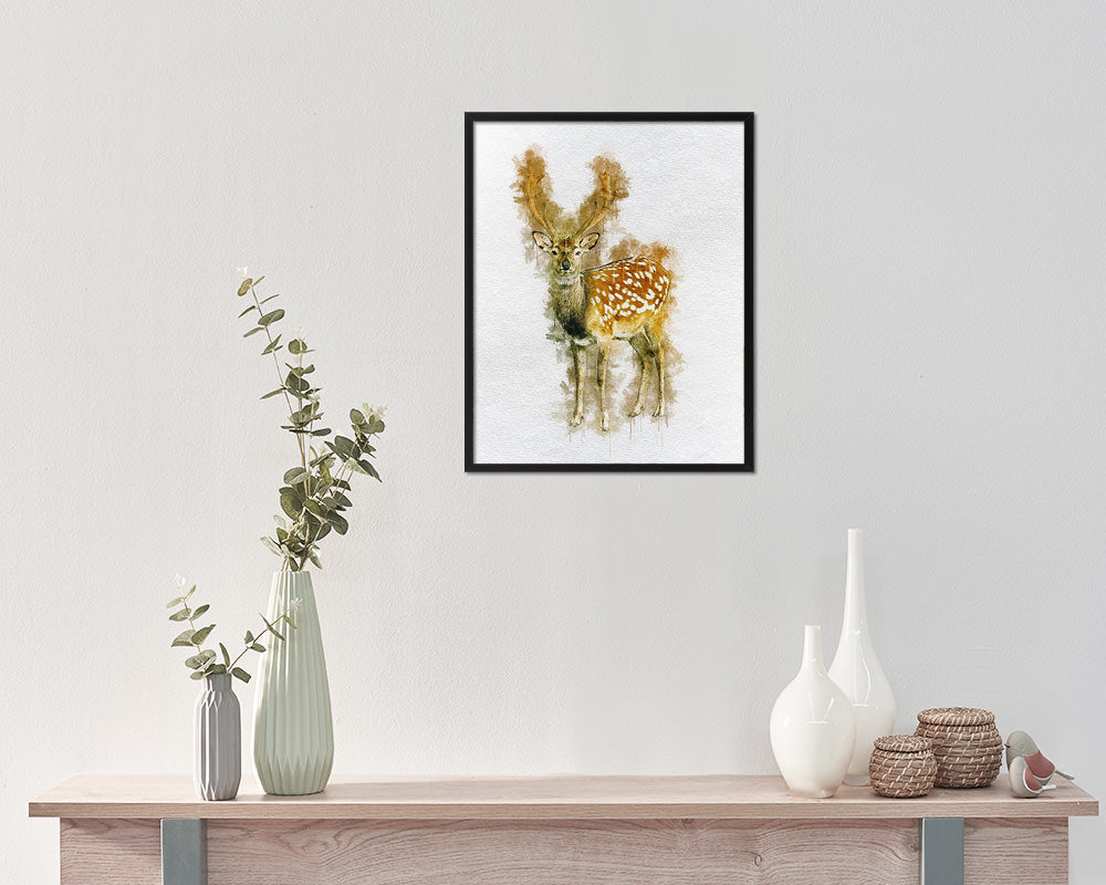 Deer Animal Painting Print Framed Art Home Wall Decor Gifts