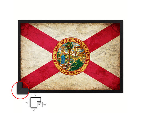 Florida State Vintage Flag Wood Framed Paper Print Wall Art Decor Gifts