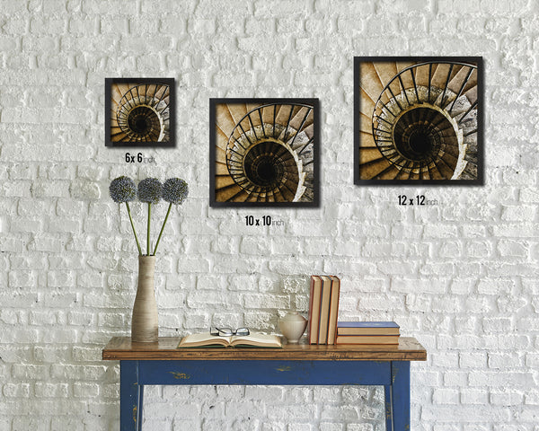 Cement Iron Vintage Spiral Staircase Wood Framed Print Interior Wall Decor Art Gifts