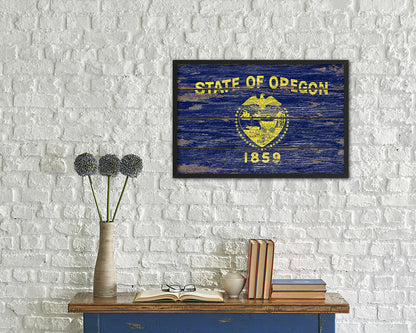 Oregon State Rustic Flag Wood Framed Paper Prints Wall Art Decor Gifts