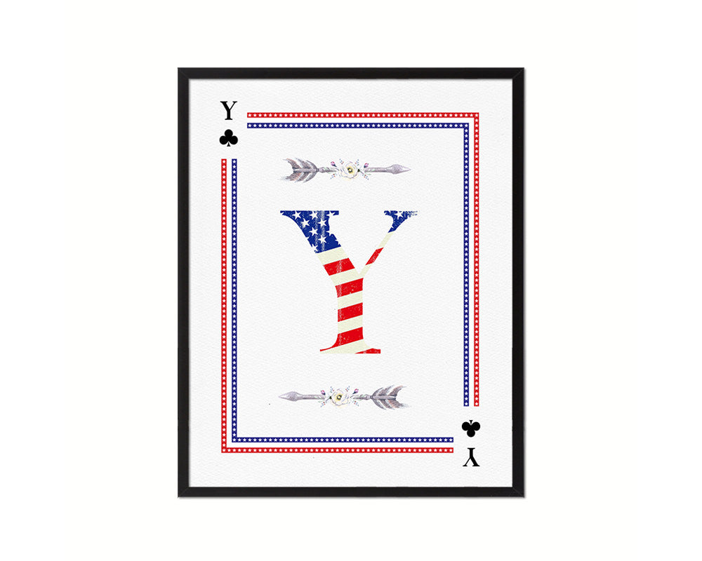 Letter Y Custom Monogram Card Decks Clover American Flag Framed Print Wall Art Decor Gifts