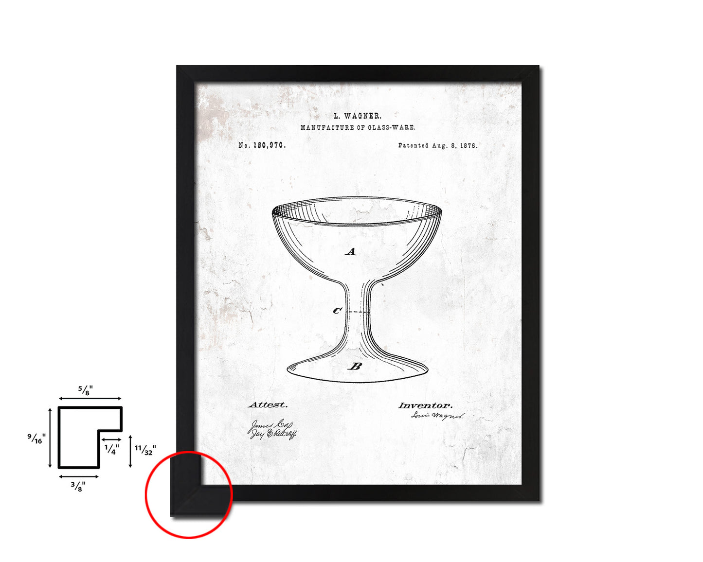 Manufacture of Glassware Wine Vintage Patent Artwork Black Frame Print Gifts