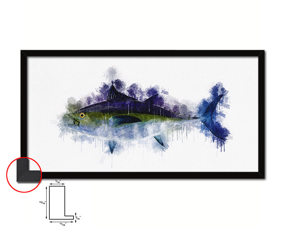 Blackfin Tuna Fish Art Wood Frame Modern Restaurant Sushi Wall Decor Gifts, 10" x 20"