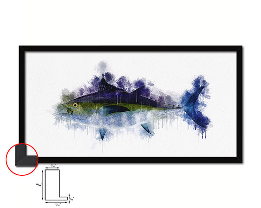 Blackfin Tuna Fish Art Wood Frame Modern Restaurant Sushi Wall Decor Gifts, 10" x 20"