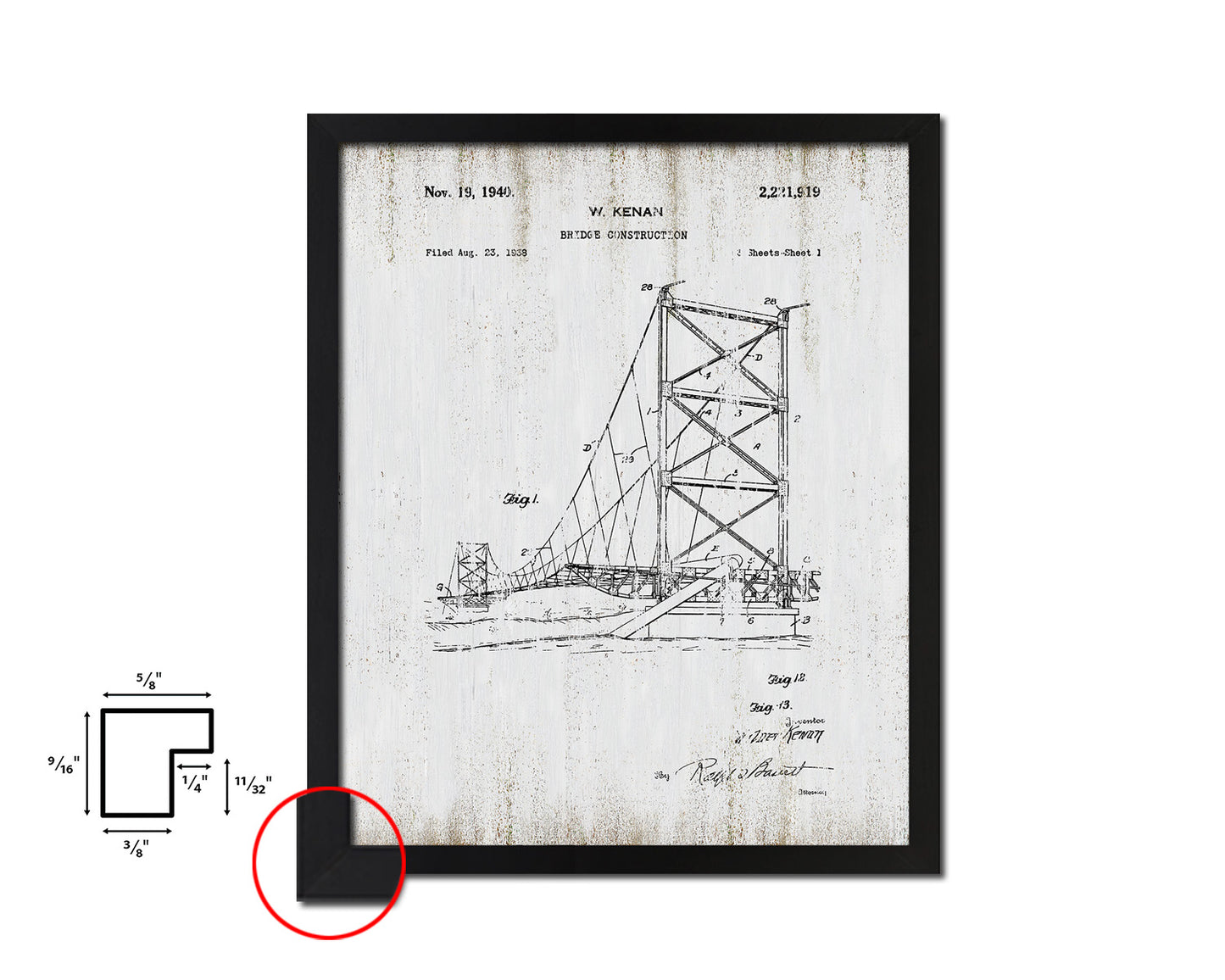 Construction Bridge Vintage Patent Artwork Black Frame Print Wall Art Decor Gifts