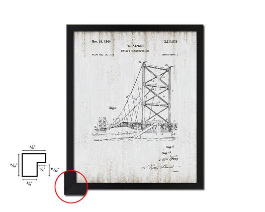 Construction Bridge Vintage Patent Artwork Black Frame Print Wall Art Decor Gifts
