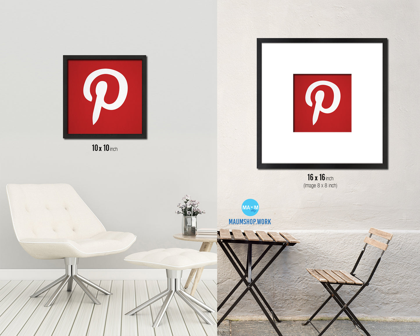 Pinterest Social Media Symbol Icons logo Wood Framed Print Home Decor Wall Art Gifts