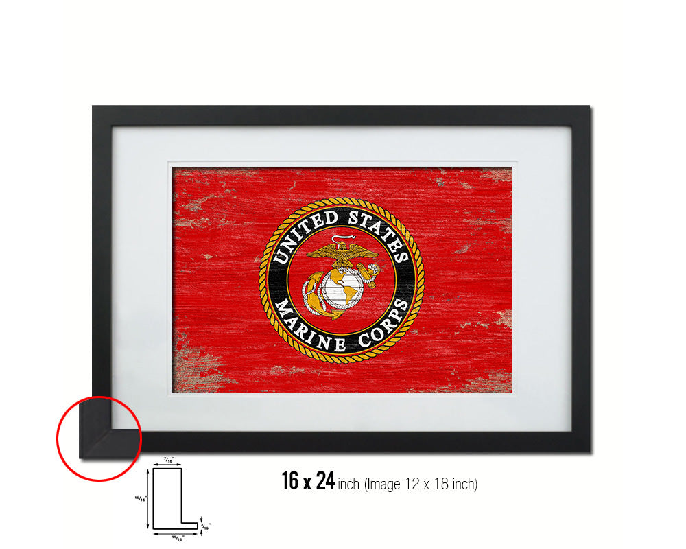 US Marine Corps Emblem Shabby Chic Military Flag Framed Print Decor Wall Art Gifts