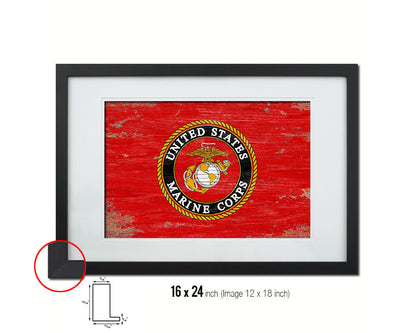 US Marine Corps Emblem Shabby Chic Military Flag Framed Print Decor Wall Art Gifts