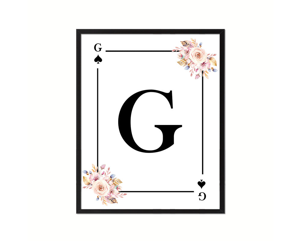 Letter G Personalized Boho Monogram Spade Card Decks Framed Print Wall Art Decor Gifts