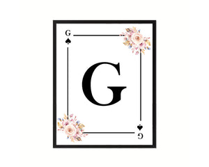 Letter G Personalized Boho Monogram Spade Card Decks Framed Print Wall Art Decor Gifts