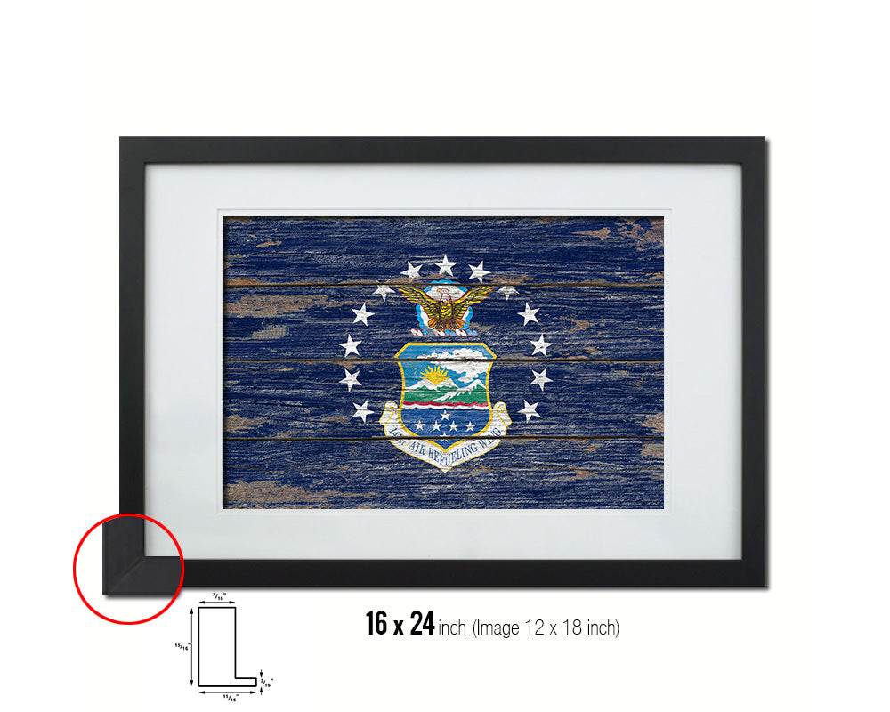 141st Air Refueling Wing Vintage Emblem Flag Wood Frame Paper Print Wall Art Decor Gifts