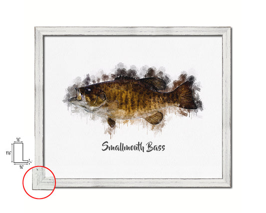 Smallmouth Bass Fish Framed Prints Modern Restaurant Sushi Bar Watercolor Wall Art Decor