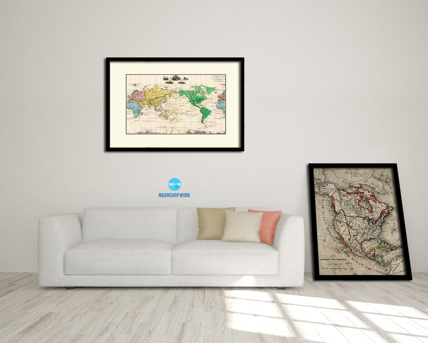 World 1875 Old Map Framed Print Art Wall Decor Gifts