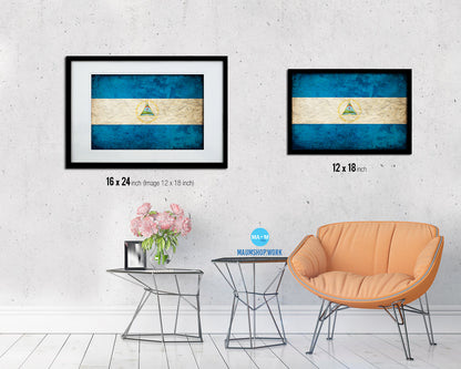 Nicaragua Country Vintage Flag Wood Framed Print Wall Art Decor Gifts
