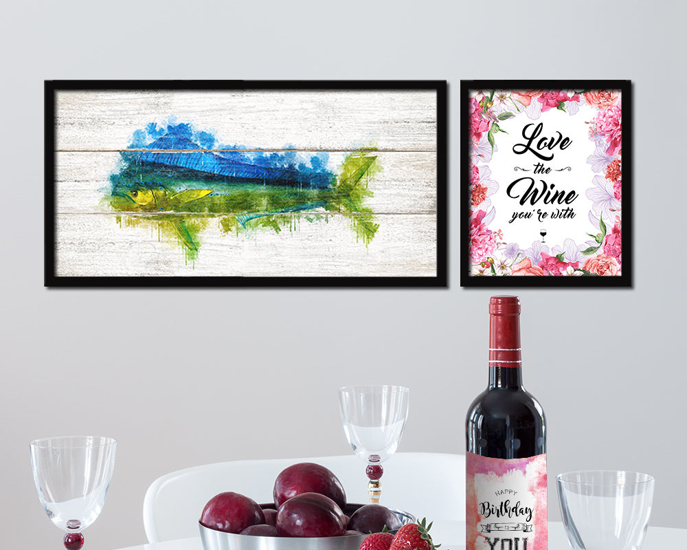 Dorado Fish Art Wood Framed White Wash Restaurant Sushi Wall Decor Gifts, 10" x 20"