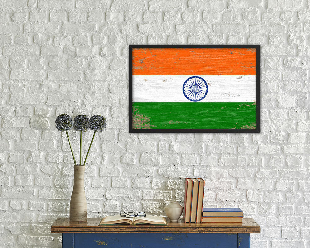 India Shabby Chic Country Flag Wood Framed Print Wall Art Decor Gifts