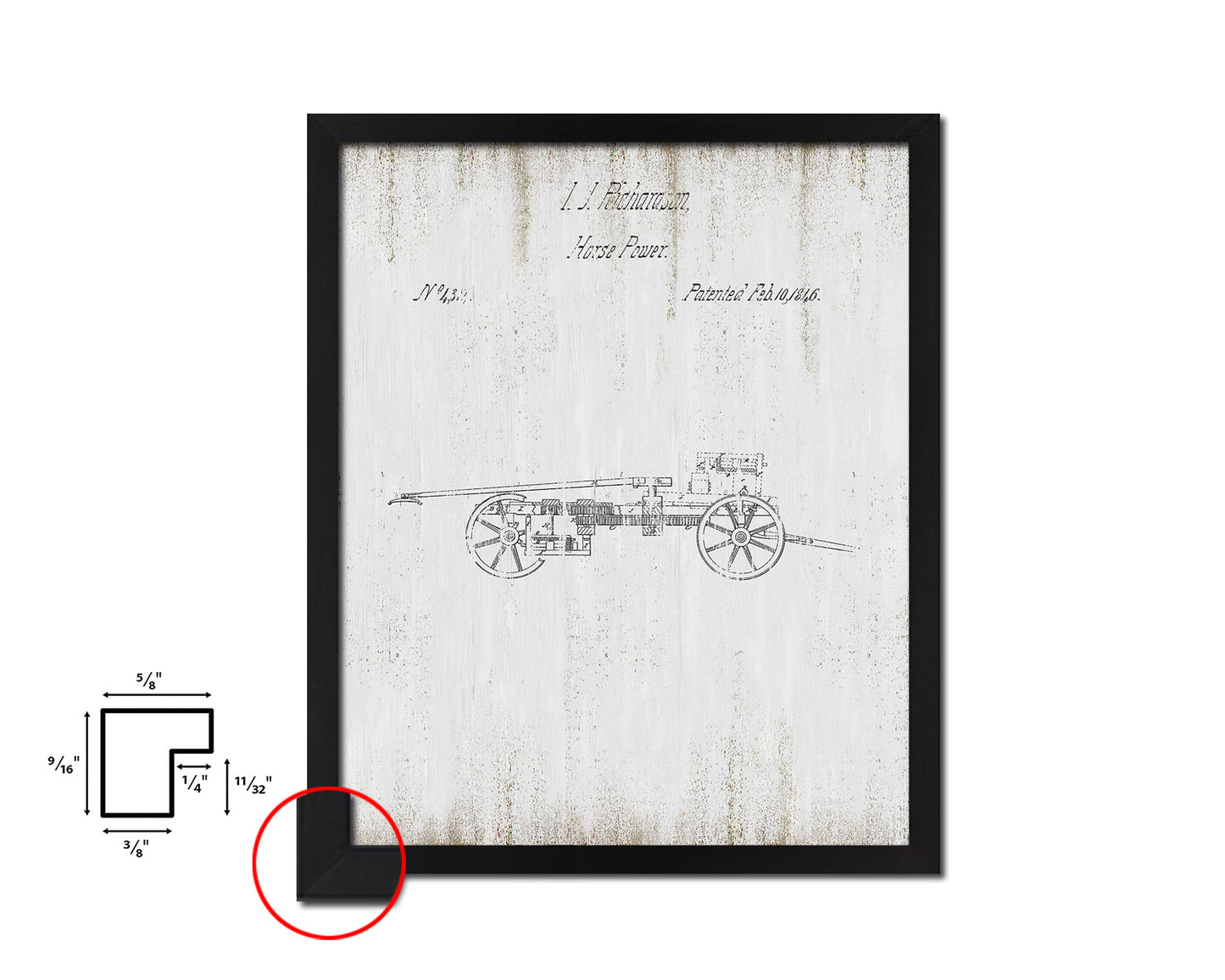 Horse Power Train Vintage Patent Artwork Black Frame Print Gifts
