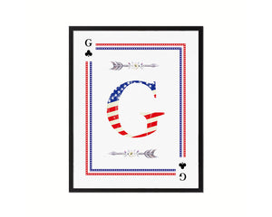 Letter G Custom Monogram Card Decks Clover American Flag Framed Print Wall Art Decor Gifts