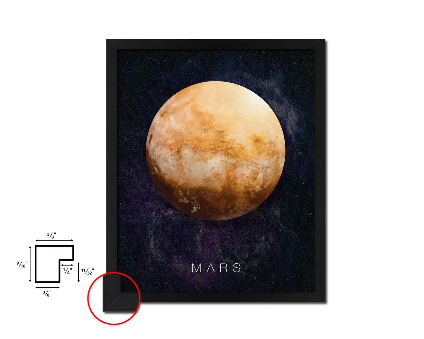 Mars Planet Prints Watercolor Solar System Framed Print Home Decor Wall Art Gifts