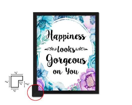 Happiness looks gorgeous on you Quote Boho Flower Framed Print Wall Decor Art