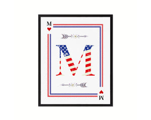 Letter M Custom Monogram Card Decks Heart American Flag Framed Print Wall Art Decor Gifts