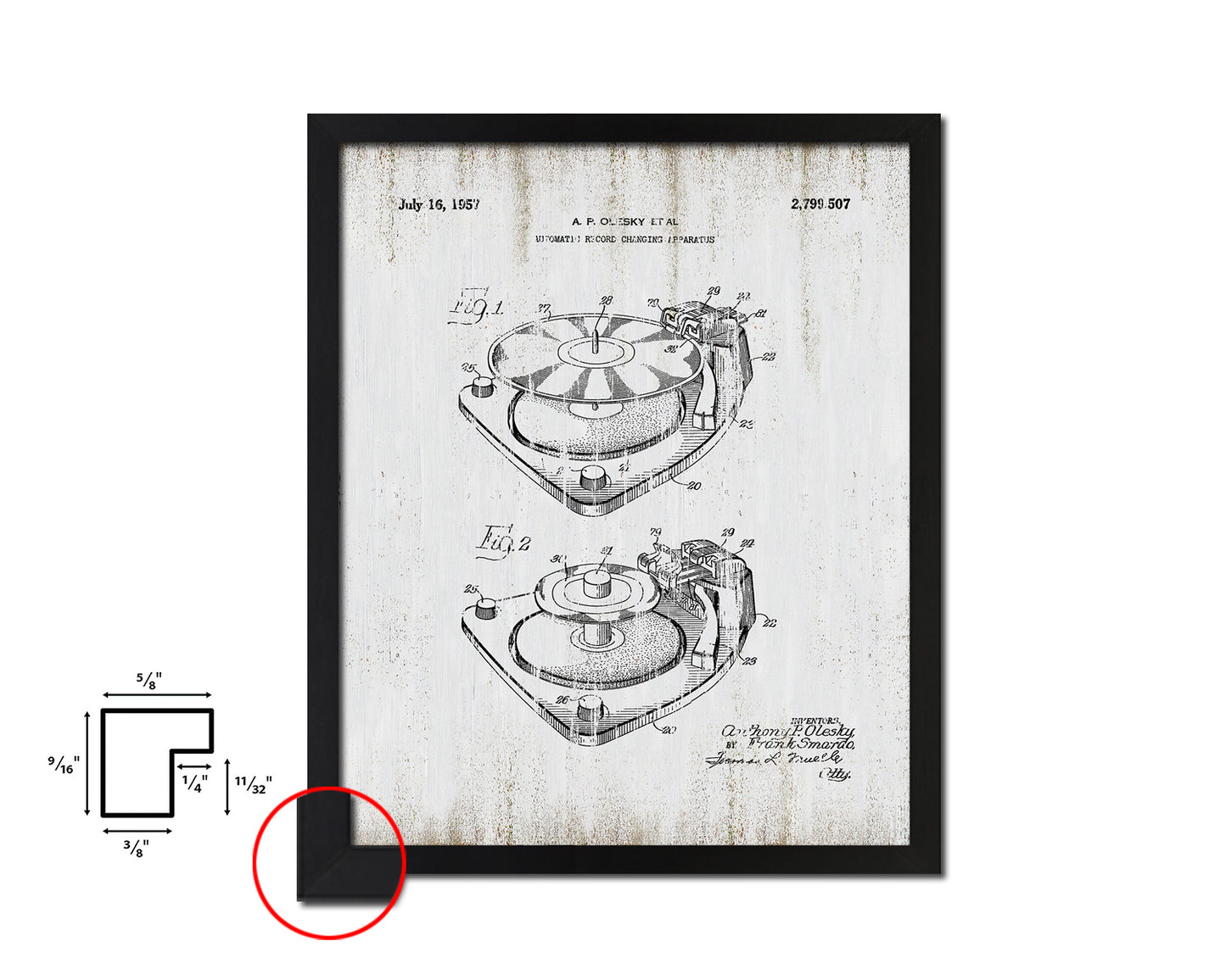 Record Changing Automatic Vintage Patent Artwork Black Frame Print Gifts