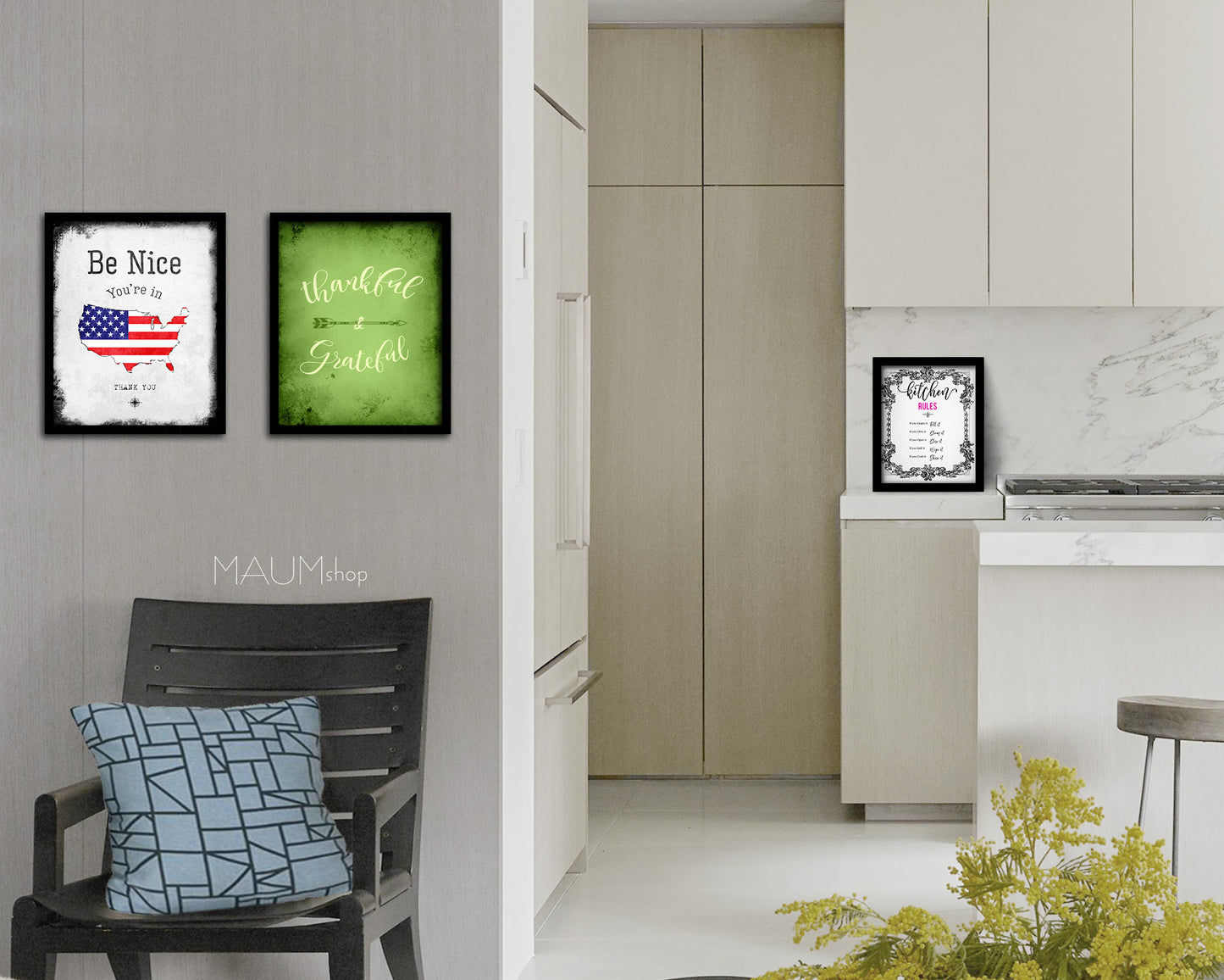 Thankful & grateful Quote Framed Print Wall Decor Art Gifts