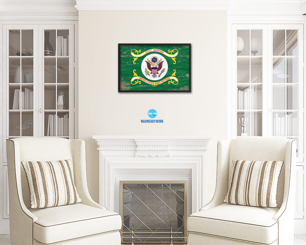 US Army Retired Shabby Chic Military Flag Framed Print Decor Wall Art Gifts