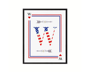 Letter W Custom Monogram Card Decks Heart American Flag Framed Print Wall Art Decor Gifts