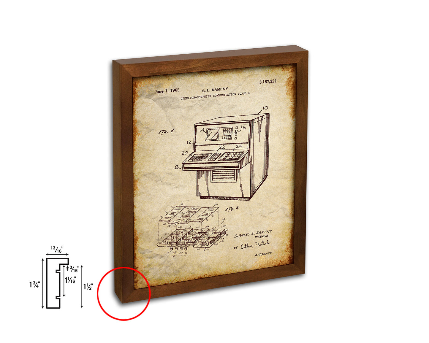 Operator Communication Console Computer Vintage Patent Artwork Walnut Frame Gifts