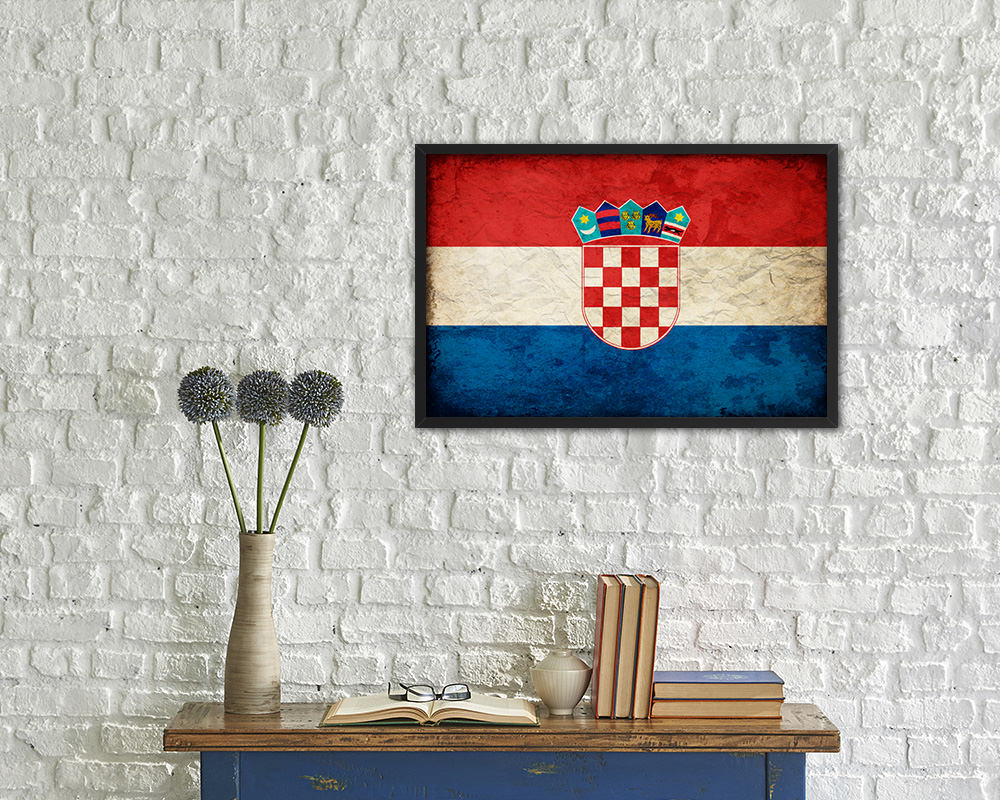 Croatia Country Vintage Flag Wood Framed Print Wall Art Decor Gifts