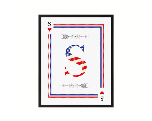 Letter S Custom Monogram Card Decks Heart American Flag Framed Print Wall Art Decor Gifts