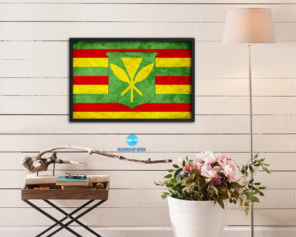 Kanaka Maoli City Hawaii State Vintage Flag Wood Framed Prints Decor Wall Art Gifts