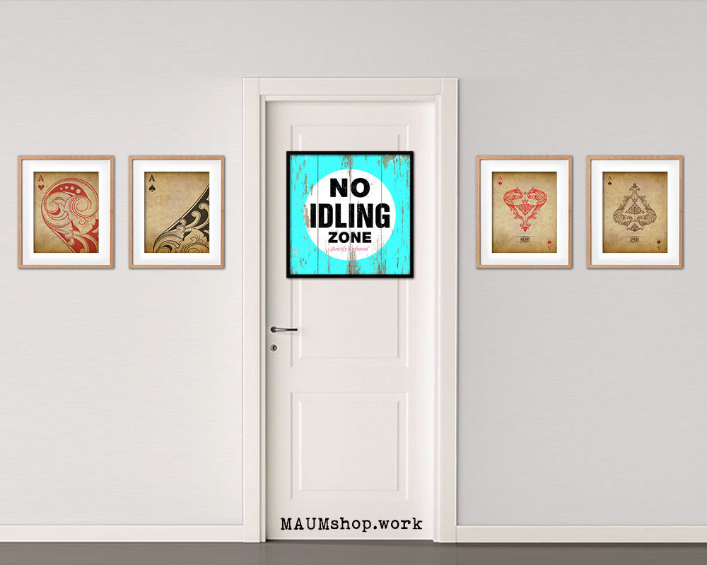 No Idling Zone Shabby Chic Sign Wood Framed Art Paper Print Wall Decor Gifts