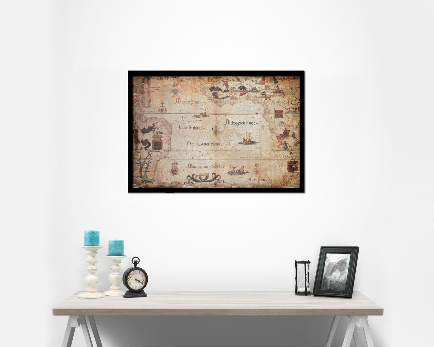 Portolan Chart of Atlantic Ocean Antique Map Framed Print Art Wall Decor Gifts