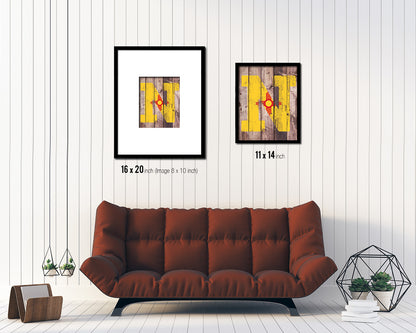 New Mexico State Initial Flag Wood Framed Paper Print Decor Wall Art Gifts, Wood