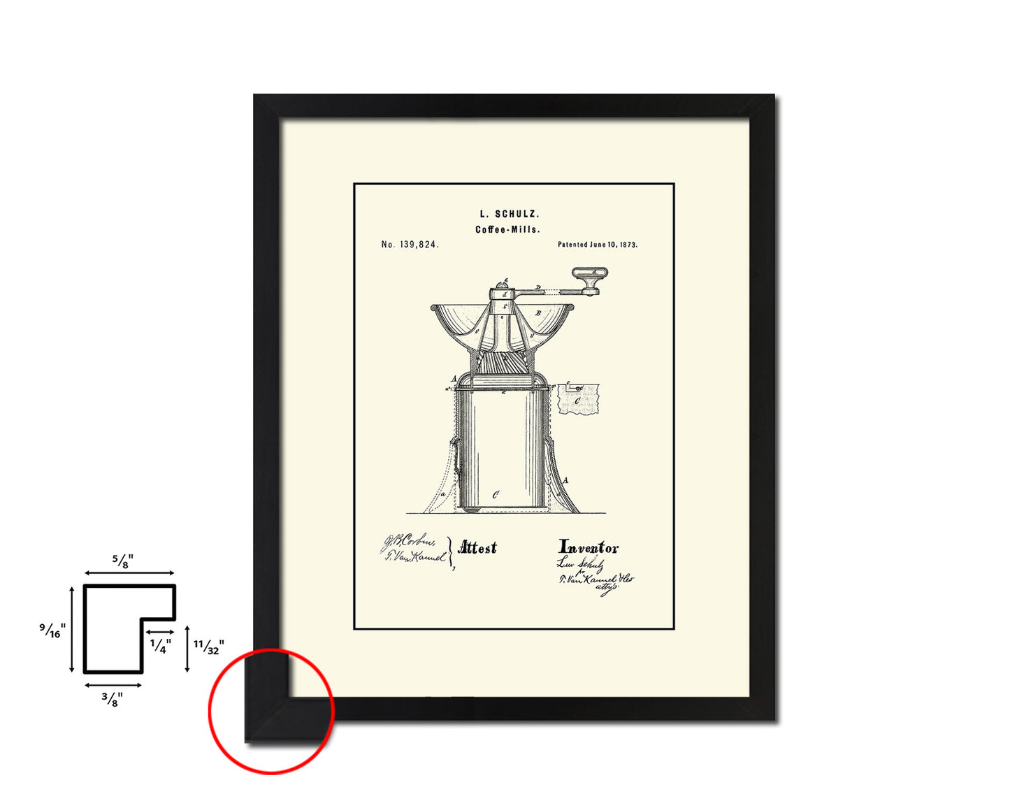 Mill Coffee Vintage Patent Artwork Black Frame Print Wall Art Decor Gifts