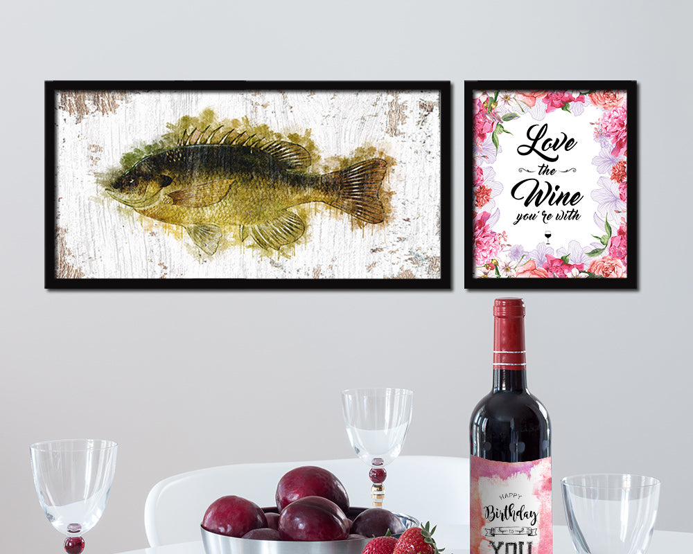 Bluegill Fish Art Wood Frame Shabby Chic Restaurant Sushi Wall Decor Gifts, 10" x 20"