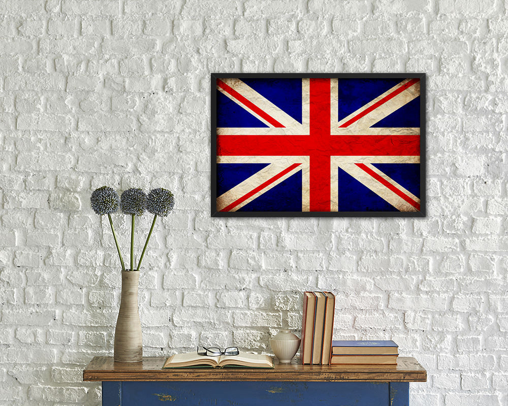 United Kingdom Country Vintage Flag Wood Framed Print Wall Art Decor Gifts