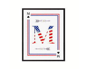 Letter M Custom Monogram Card Decks Clover American Flag Framed Print Wall Art Decor Gifts