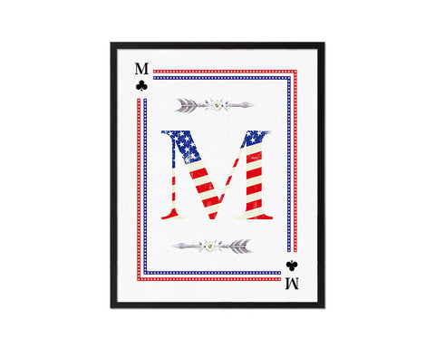 Letter M Custom Monogram Card Decks Clover American Flag Framed Print Wall Art Decor Gifts