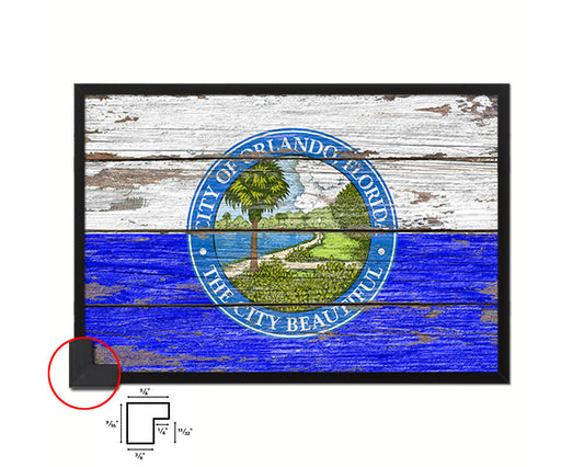 Orlando City Florida State Rustic Flag Wood Framed Paper Prints Decor Wall Art Gifts