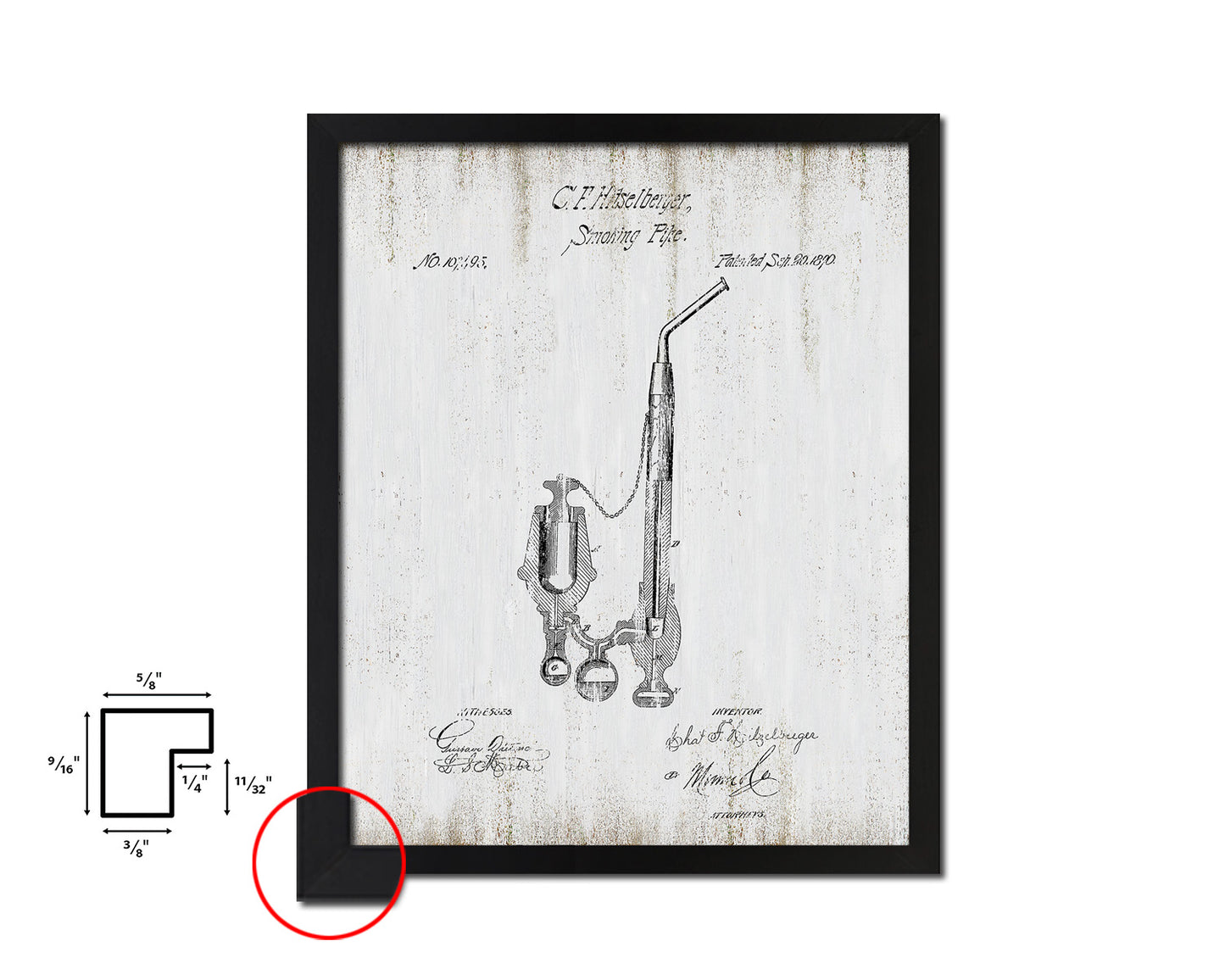 Smoking Pipe Tobacco Vintage Patent Artwork Black Frame Print Wall Art Decor Gifts