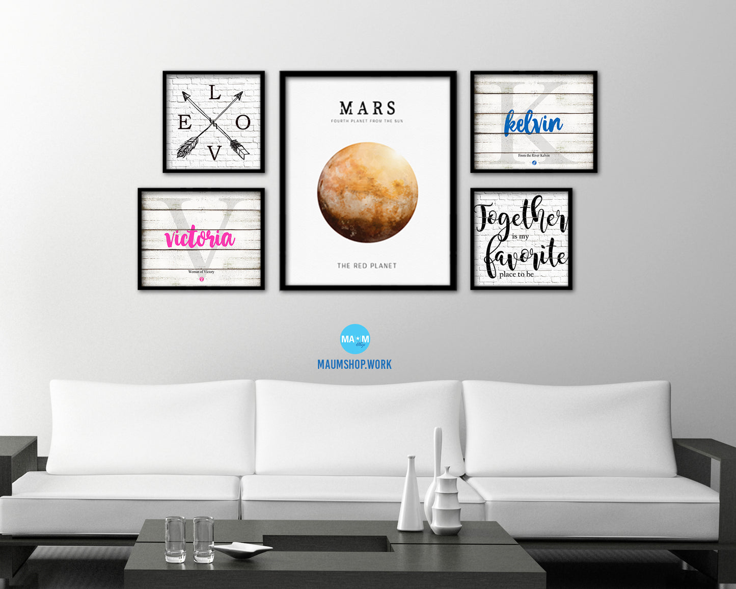 Mars Planet Prints Watercolor Solar System Wood Framed Paper Print Wall Art Decor Gifts