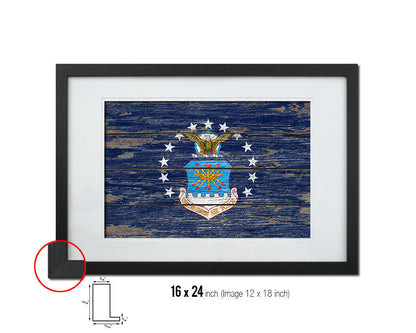 US Air Force Vintage Emblem Flag Wood Frame Paper Print Wall Art Decor Gifts